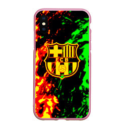 Чехол iPhone XS Max матовый Barcelona огненное лого, цвет: 3D-розовый