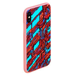 Чехол iPhone XS Max матовый Красные фрагменты на голубом фоне, цвет: 3D-баблгам — фото 2