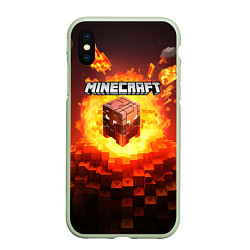 Чехол iPhone XS Max матовый Огненный minecraft лого, цвет: 3D-салатовый