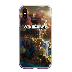 Чехол iPhone XS Max матовый Minecraft logo горы и реки