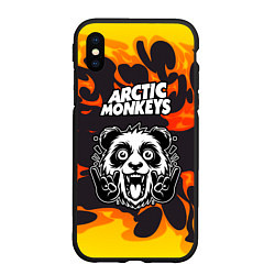 Чехол iPhone XS Max матовый Arctic Monkeys рок панда и огонь, цвет: 3D-черный