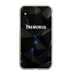 Чехол iPhone XS Max матовый Palworld лого на черном стильном фоне, цвет: 3D-салатовый