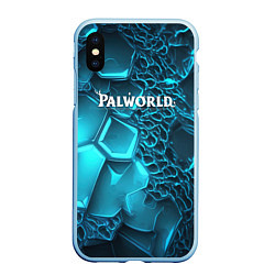 Чехол iPhone XS Max матовый Palworld логотип на ярких синих неоновых плитах