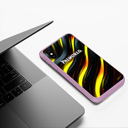 Чехол iPhone XS Max матовый Palworld логотип золотые и черные волны, цвет: 3D-сиреневый — фото 2