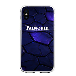 Чехол iPhone XS Max матовый Palworld логотип темные синие разломы плит