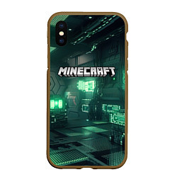 Чехол iPhone XS Max матовый Minecraft logo в стиле киберпанк