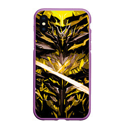Чехол iPhone XS Max матовый Жёлтый камень на чёрном фоне, цвет: 3D-фиолетовый