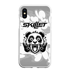 Чехол iPhone XS Max матовый Skillet рок панда на светлом фоне, цвет: 3D-белый