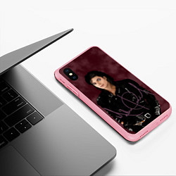 Чехол iPhone XS Max матовый Michael Jackson на бордовом фоне, цвет: 3D-баблгам — фото 2