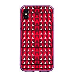 Чехол iPhone XS Max матовый Белые треугольники на красном фоне