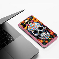 Чехол iPhone XS Max матовый Bright colors and a skull, цвет: 3D-малиновый — фото 2