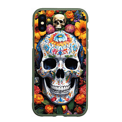 Чехол iPhone XS Max матовый Bright colors and a skull, цвет: 3D-темно-зеленый