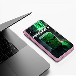 Чехол iPhone XS Max матовый Minecraft зеленый персонаж каменные джунгли, цвет: 3D-розовый — фото 2