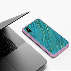 Чехол iPhone XS Max матовый Жидкая текстура оттенков морской волны, цвет: 3D-сиреневый — фото 2