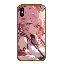 Чехол iPhone XS Max матовый Genshin Impact Яэ Miko smile, цвет: 3D-коричневый