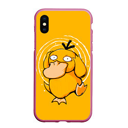 Чехол iPhone XS Max матовый Псидак желтая утка покемон, цвет: 3D-малиновый