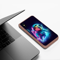 Чехол iPhone XS Max матовый Полёт капибары в космосе - неон, цвет: 3D-коричневый — фото 2