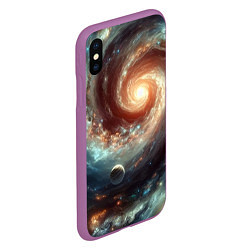 Чехол iPhone XS Max матовый Далёкая неоновая галактика - нейросеть, цвет: 3D-фиолетовый — фото 2