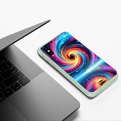 Чехол iPhone XS Max матовый Неоновая космическая абстракция - нейросеть, цвет: 3D-салатовый — фото 2