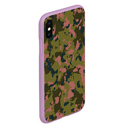 Чехол iPhone XS Max матовый Камуфляжный паттерн зеленый с розовыми пятнами, цвет: 3D-сиреневый — фото 2
