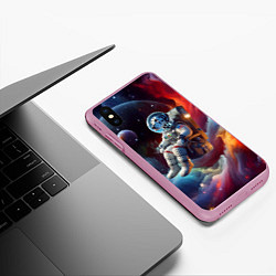 Чехол iPhone XS Max матовый Космонавт далматинец в неоновой галактике, цвет: 3D-розовый — фото 2