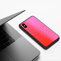 Чехол iPhone XS Max матовый Красные градиентные линии, цвет: 3D-черный — фото 2