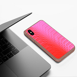 Чехол iPhone XS Max матовый Красные градиентные линии, цвет: 3D-коричневый — фото 2