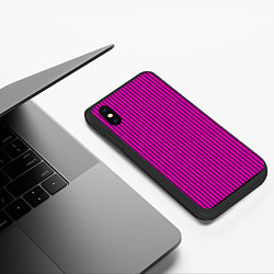 Чехол iPhone XS Max матовый Яркий розовый в полоску, цвет: 3D-черный — фото 2