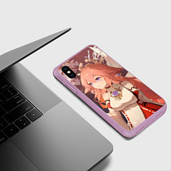 Чехол iPhone XS Max матовый Genshin Impact Яэ Miko smile kitsune, цвет: 3D-сиреневый — фото 2