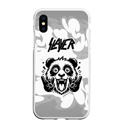 Чехол iPhone XS Max матовый Slayer рок панда на светлом фоне, цвет: 3D-белый