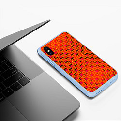 Чехол iPhone XS Max матовый Фиолетовые квадраты на чёрном фоне, цвет: 3D-голубой — фото 2