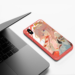 Чехол iPhone XS Max матовый Genshin Impact Яэ Miko smile kitsune, цвет: 3D-красный — фото 2