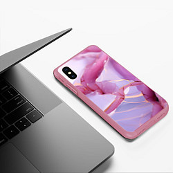 Чехол iPhone XS Max матовый Куски розового мрамора, цвет: 3D-малиновый — фото 2