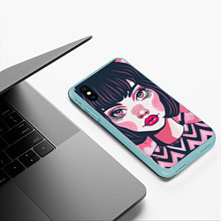 Чехол iPhone XS Max матовый Красотка с сердечками, цвет: 3D-мятный — фото 2
