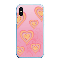 Чехол iPhone XS Max матовый Сердца градиент, цвет: 3D-голубой