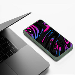 Чехол iPhone XS Max матовый Неоновые разводы - фиолетовый, цвет: 3D-темно-зеленый — фото 2