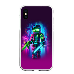 Чехол iPhone XS Max матовый Cyberpunk and Minecraft - collaboration ai art, цвет: 3D-белый