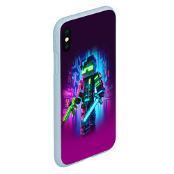 Чехол iPhone XS Max матовый Cyberpunk and Minecraft - collaboration ai art, цвет: 3D-голубой — фото 2