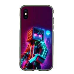 Чехол iPhone XS Max матовый Cyberpunk and Minecraft - collaboration ai art, цвет: 3D-темно-зеленый