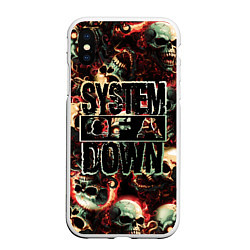 Чехол iPhone XS Max матовый System of a Down на фоне черепов