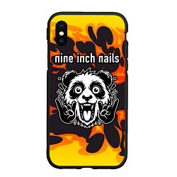 Чехол iPhone XS Max матовый Nine Inch Nails рок панда и огонь, цвет: 3D-черный