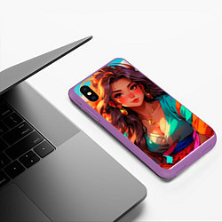 Чехол iPhone XS Max матовый Girl в кимоно, цвет: 3D-фиолетовый — фото 2