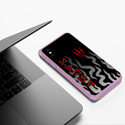 Чехол iPhone XS Max матовый Ведьмак- языки пламени, цвет: 3D-сиреневый — фото 2