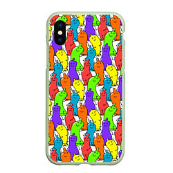 Чехол iPhone XS Max матовый Весёлые цветные презервативы, цвет: 3D-салатовый