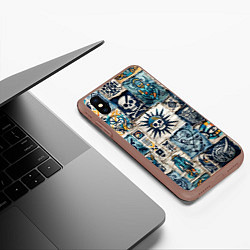 Чехол iPhone XS Max матовый Пэчворк деним с пиратами, цвет: 3D-коричневый — фото 2