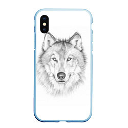 Чехол iPhone XS Max матовый Нарисованный волк зубами щёлк, цвет: 3D-голубой