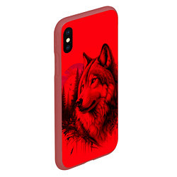 Чехол iPhone XS Max матовый Рисунок волка на красном, цвет: 3D-красный — фото 2