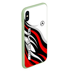 Чехол iPhone XS Max матовый Mercedes benz AMG - белый с красным, цвет: 3D-салатовый — фото 2