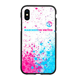 Чехол iPhone XS Max матовый Manchester United neon gradient style посередине