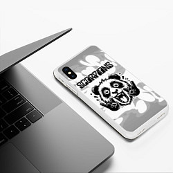 Чехол iPhone XS Max матовый Scorpions рок панда на светлом фоне, цвет: 3D-белый — фото 2